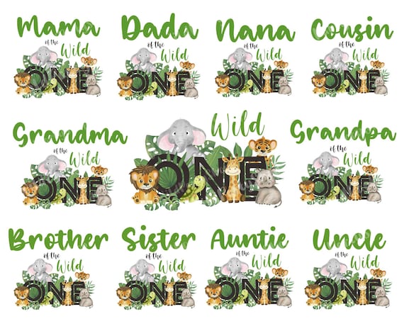 Wild One Family Matching Birthday T-shirt Bundle transfer sublimation PNG file, Mom and Dad, Jungle Safari designs, Lion giraffe