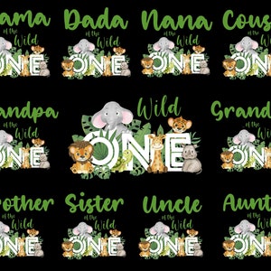 Wild One Family Matching Birthday T-shirt Bundeloverdracht sublimatie PNG-bestand, mama en papa, Jungle Safari-ontwerpen, Leeuwgiraffe