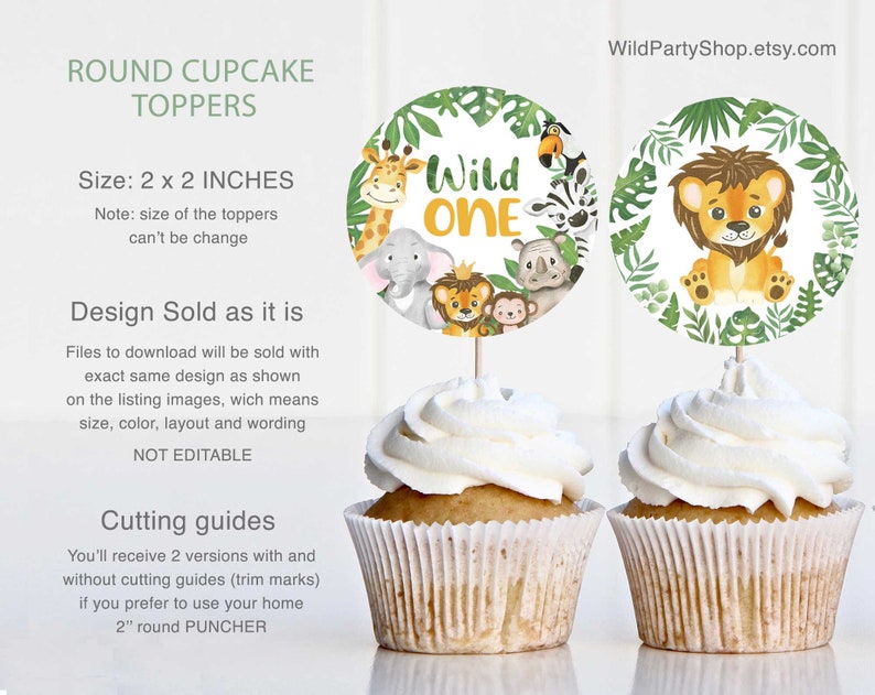Safari Wild One Cupcake Toppers Jungle 2'' Round Etsy