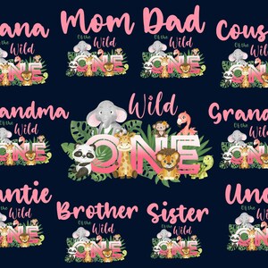Wild One Family Matching Birthday Girl T-Shirt Bundle Transfer Sublimation PNG Datei Mama und Papa, Dschungel Safari Design, Flamingo Lion Giraffe