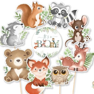 Imprimable Woodland Animals Centres de table Woodland Cutouts Woodland Cake Topper Baby Shower It’s a Boy, Téléchargement instantané Décorations, BSWAB1