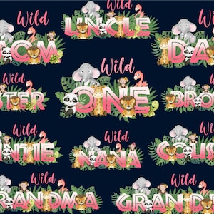 Wild One Family Matching Birthday Girl T-Shirt Bundle Transfer Sublimation PNG Datei Mama und Papa, Dschungel Safari Design, Flamingo Lion Giraffe