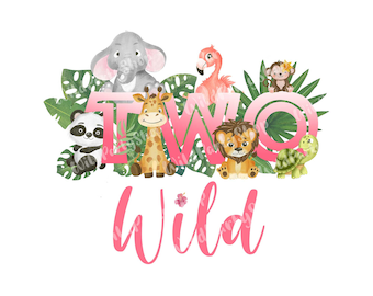 Two Wild PNG: Safari Animals, 2nd Birthday (Digital Download)