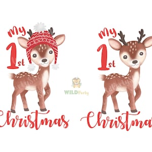 My 1st Christmas, Baby First Christmas T-shirt transfer png, druckbare Datei, Geschenkideen, Waldtiere Baby Rentier, direkter Download