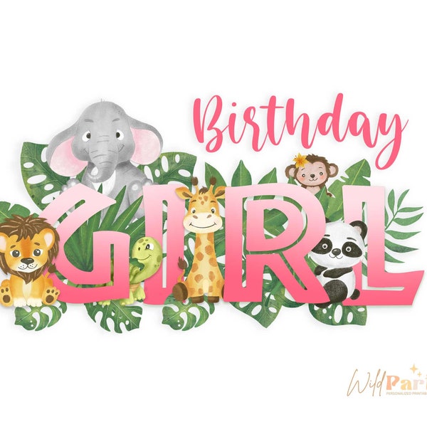 Safari Birthday Girl Baby Animals, Kids T-shirt Transfer Sublimation PNG, Jungle Zoo Clip Art, Décor, Wild One Cake Topper Digital Download