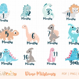 Pacote de adereços fotográficos Dinosaur Milestone, crescimento do mês do bebê, imprimíveis de animais jurássicos de primeiro aniversário, tema Dino, PNG, download instantâneo de T-Rex