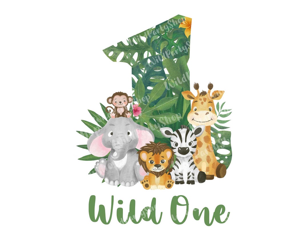 Wild One Jungle Safari 1st Birthday Boy Girl Kids Design, Watercolor ...