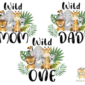 Wild One Family Matching T-Shirt Transfer, 1st Birthday Sublimation PNG-Datei, Wilde Mama und Papa, Jungle Safari Designs, Lion Giraffe