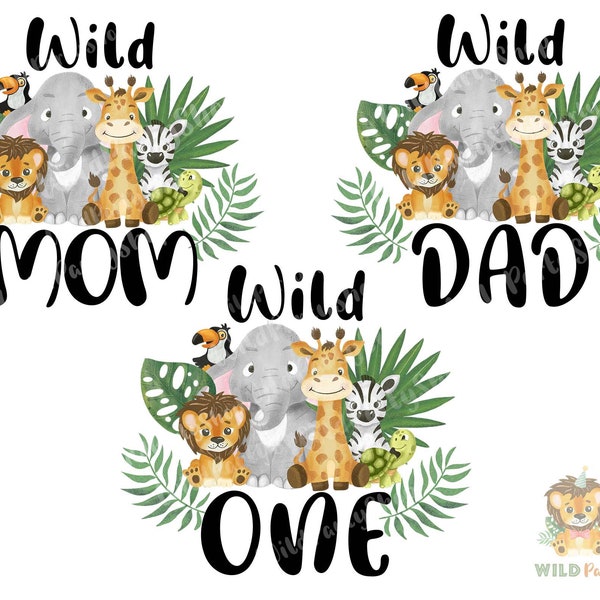 Wild One Family Matching T-shirt transfer, 1st Birthday sublimation PNG file, Wild Mom and Dad, Jungle Safari designs, Lion giraffe