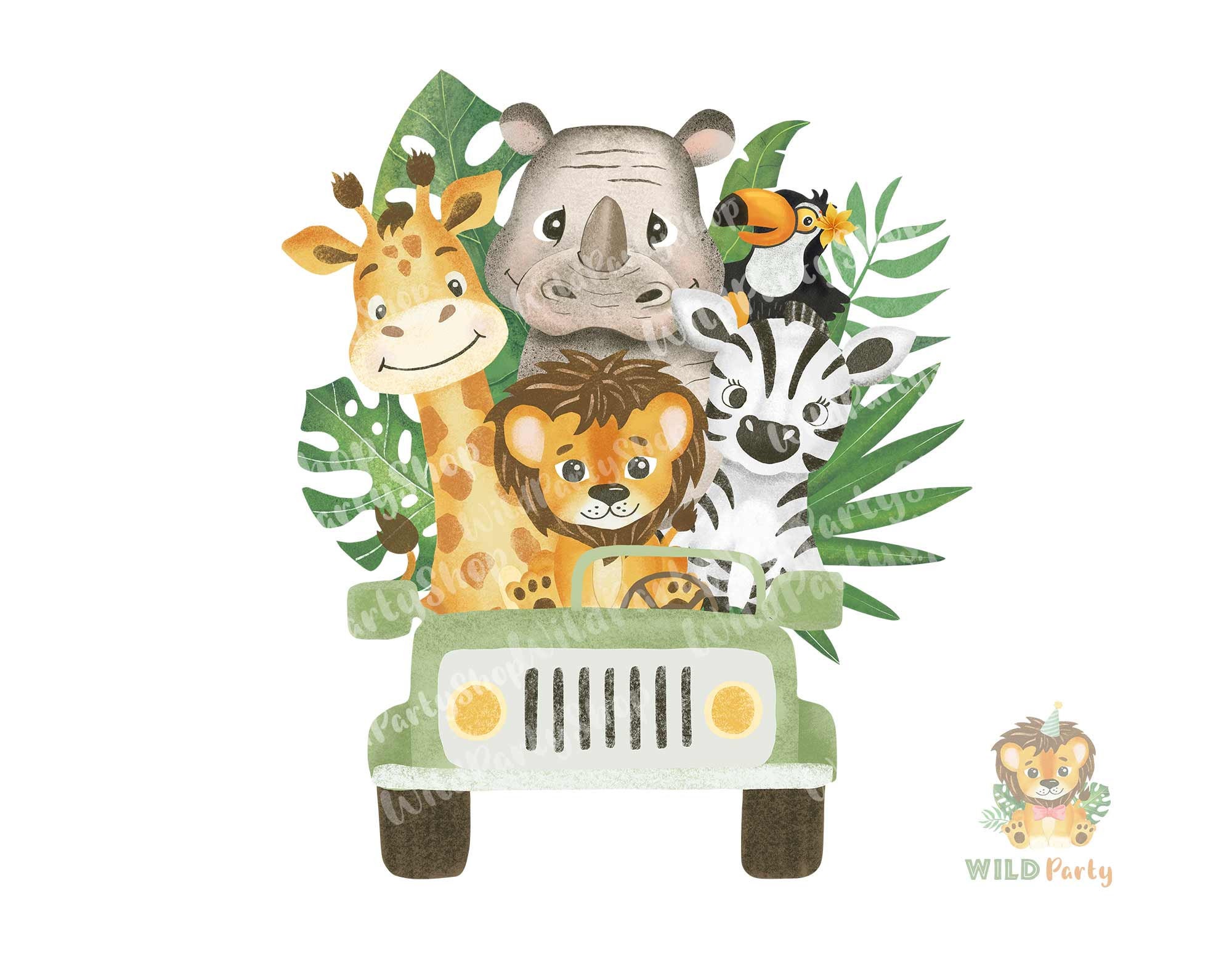 Safari jungle baby animals in the jeep car PNG transfer - Etsy México