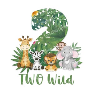 Two Wild PNG, Safari jungle sublimation PNG file, 2nd Second Birthday boy girl, baby animals design, kids t-shirt trasfer