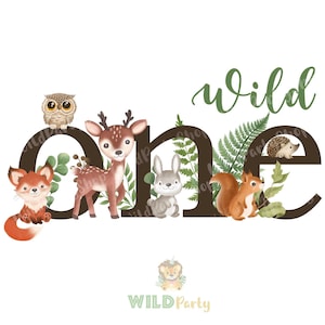 Wild One Woodland Animals 1e verjaardag, T-shirt overdracht PNG, Forest Kids Aquarel effect ontwerp, Digitale Download