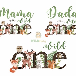 Wild One Woodland Animals 1. Geburtstag, Familie Passendes T-Shirt Transfer Sublimation PNG Datei, Wild Mama, Wild Dad, Forest Kids Party