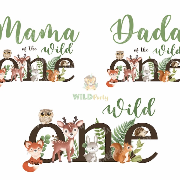 Wild One Woodland Animals 1st First Birthday, Family Matching T-shirt transfer Sublimation PNG File, Wild Mama, Wild Dad, Forest Kids Party