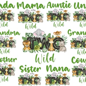 ZWEI Wilde Familie Passenden Geburtstag T-Shirt Bundle Transfer Sublimation PNG Datei, Mama und Papa, Dschungel Safari Designs, Lion Giraffe