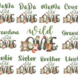 Wild One Family Matching T-Shirt-Transfer, Woodland 1. Geburtstag Sublimation PNG-Datei, Mama Dada Bruder Schwester Onkel Oma Designs