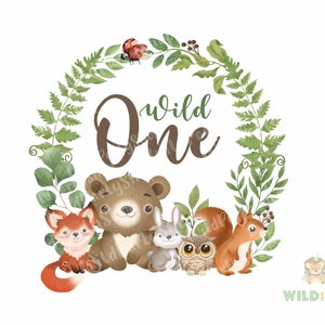 Wild One Woodland Animals 1st Birthday PNG: Watercolor Forest Design (Digital Download)