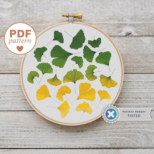 Gingko Leaves Cross Stitch Pattern - Instant Download - Printable Digital Pattern