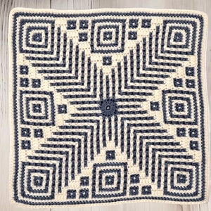 Patrón de mosaico cuadrado con crecimiento, tapete de ganchillo redondo con superposición de mosaico, azulejo para almohada, cojín, manta afgana, regalo DIY