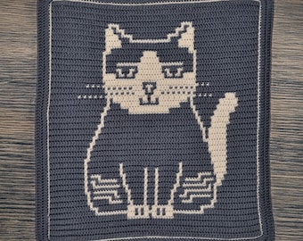 Crochet Pattern Cat Luna, Mosaic Overlay Baby Blanket Afghan, Cosy Crochet Design, For Wall Hanging Throw Pillow Bag