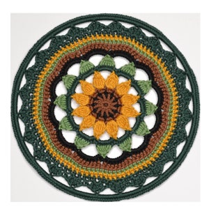 Pattern Mandala Sunflower, Crochet Diagram Color Scheme Photos, Mini Mandala Doily, Table Protection, Boho Home Decor, Handmade Gift Idea