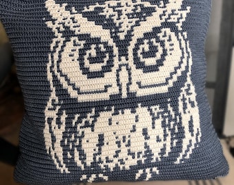 Owl Chickadee Pillow Case Pattern: Mosaic Overlay Cushion (PDF Pattern), Double sided