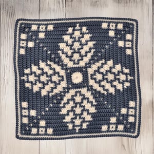 Pinecone Crochet Square Pattern, Mosaic Overlay, In Rounds, PDF download