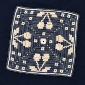 Crochet Cherry Pattern Mosaic Overlay Square, In Rounds, Doily Table Runner, Tile For Pillow Cushion Blanket Afghan Potholder