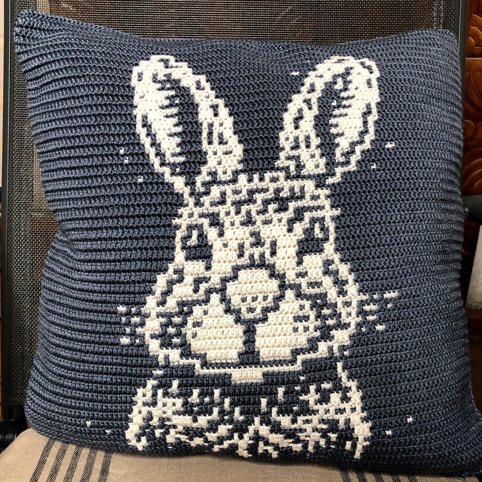 34 Crochet Rabbit Patterns with Baskets, Keychains, and Rattles 24 Rabbit Cow Pillow Case Pattern: Mosaic Overlay Cushion