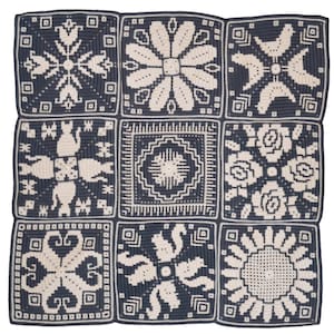 Patrón de manta de bebé a crochet Serenity, cuadrado afgano con superposición de mosaico, diseño de crochet acogedor, tapete de mesa tipo tapete, agarradera, diseño floral con animales.