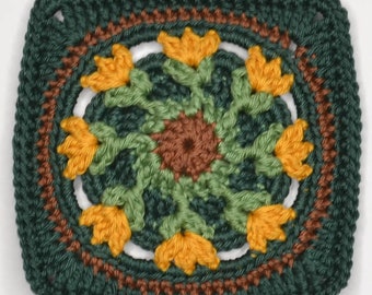 MOTIF - Carré grand-mère - TULIPES - Schéma au crochet et schéma de couleurs