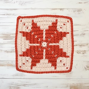 Patrón de posavasos de crochet Estrella matutina de mosaico, manta afgana cuadrada, posavasos redondo con superposición de mosaico, patrón de crochet de estrella