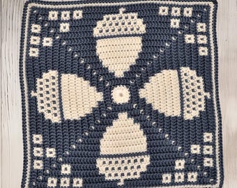 Patrón de crochet de bellota, mosaico cuadrado superpuesto, redondo, camino de mesa, azulejo para cojín, manta, decoración de estilo rústico.