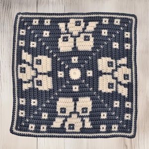 Blueberries Square Crochet Pattern, Mosaic Overlay, In Rounds, PDF download