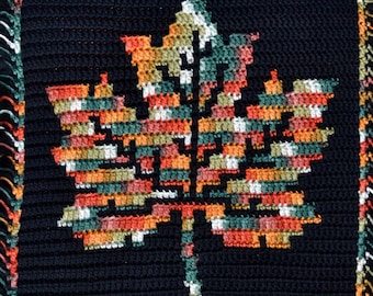 Crochet Pattern Autumn Leaf, Mosaic Overlay, Wall Hanging, Placemat Table Runner, Blanket Afghan Block, Seasonal Crafts