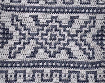 Crochet Overlay Pattern Ethnic Inspired WELL, Afghan Blanket Square, Mosaic Overlay Pillow Potholder, Baltic Crochet Pattern