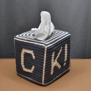 Patrón de caja de pañuelos de crochet YUCK, mosaico superpuesto, cubierta de caja divertida e irónica, porta pañuelos cúbico, idea de regalo, PDF, escrito, gráfico