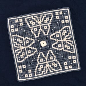 Butterfly Crochet Pattern, Mosaic Overlay Square, In Rounds, Table Runner, Tile For Pillow Cushion Blanket, Cottage Farmhouse Decor