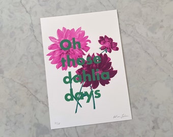 Pink Rose A4 Hand Pulled Original Screenprint , Wallart, Home Decor ...