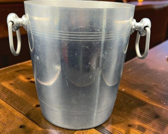 Vintage Brushed Aluminum Ice Bucket with Ring Handles Mid Century Barware Taiwan Free Shipping USA