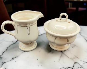 Vintage Yutex Creamer and Sugar Bowl Set Japan, Porcelain Cream & Sugar Set with Lid, Gold Trim, Mid Century Tea Set, FREE SHIPPING USA