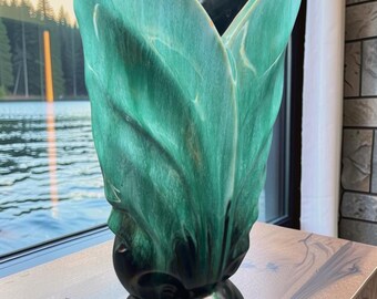 Vintage Blue Mountain Pottery Canada Leaf Vase Green Drip Glaze Mid Century Modern MCM Free Shipping USA