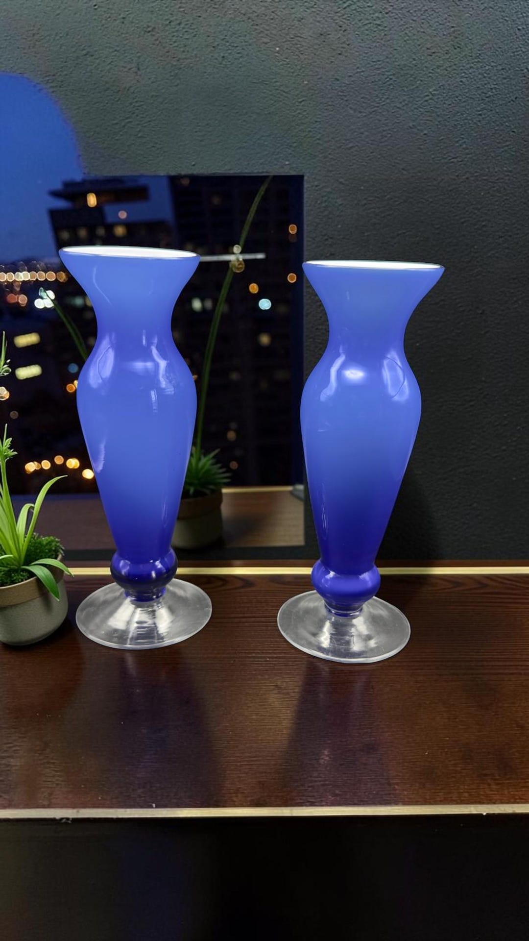 Vintage Cobalt Blue Satin Glass Vase Set of 2 – Mid Century Modern Art ...