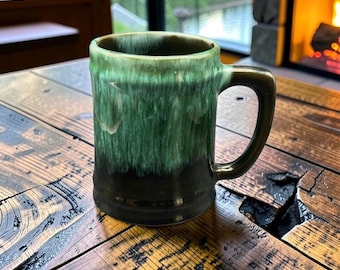 Vintage Blue Mountain Pottery Green Drip Mug Canada Stoneware Coffee Cup MCM Free Shipping USA