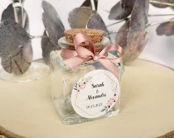 Pot à dragées en verre personnalisé / Cadeau invité / Mariage / Pacs / Baptême / Communion / Naissance / Anniversaire