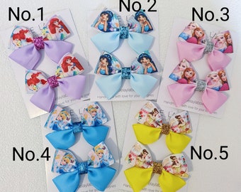 Set of 2 Handmade Glitter Girls Hair Bows, Princess Inspired  display picture 2