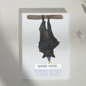 Personalized Birthday Bat Card | Party Animal/Bat Pun Card | Cute and Funny Birthday Card For Men & Women | Handrawn Card
