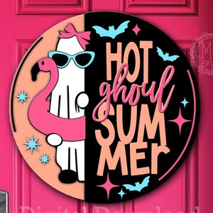 Hot Ghoul Summer Door Hanger: Flamingo, nördigt spöke sommarween (digital nedladdning) laserklar fil bild 3
