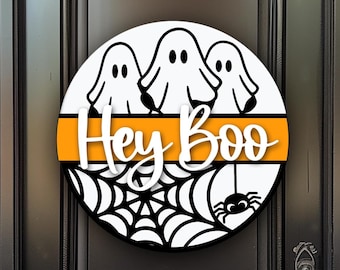 Hey Boo Halloween-Türhänger SVG-Laserschnittdatei (Digitaler Download)