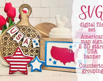 Patriotic Decor SVG Laser File: USA Map, Stars, Banner (Digital Download)